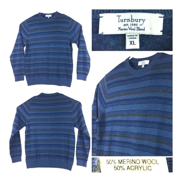 Turnbury Mens XL (44 in Chest) Navy Blue Striped
Wool Blend Pullover Sweater - Picture 11 of 11